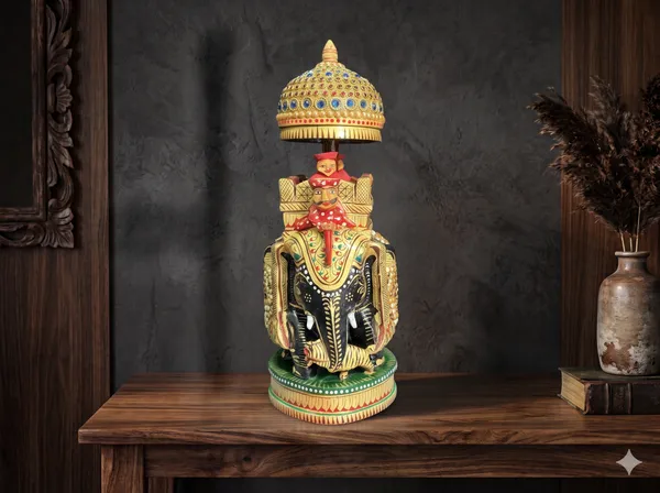 Handcrafted_Royal_Rajasthani_Wooden_Ambari_Elephant_with_Chhatri_&_Howdah_–_Jewel_&_Pearl_Encrusted_Procession_Centerpiece