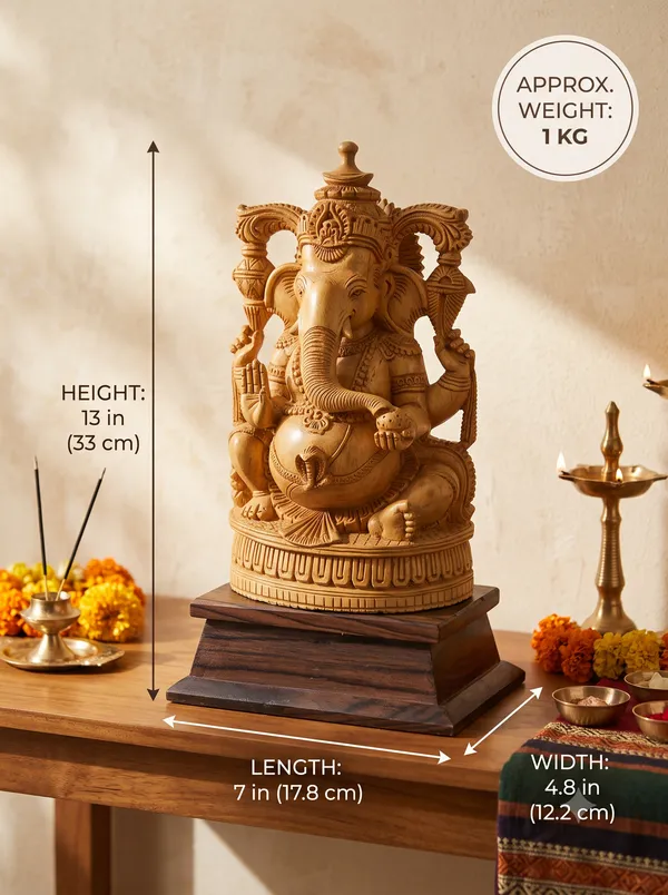 Hand-Carved_Kadam_Wood_Ganesha_Idol_with_Temple_Prabhavali_on_Dark_Hardwood_Base_–_Vastu_&_Mandir_Decor