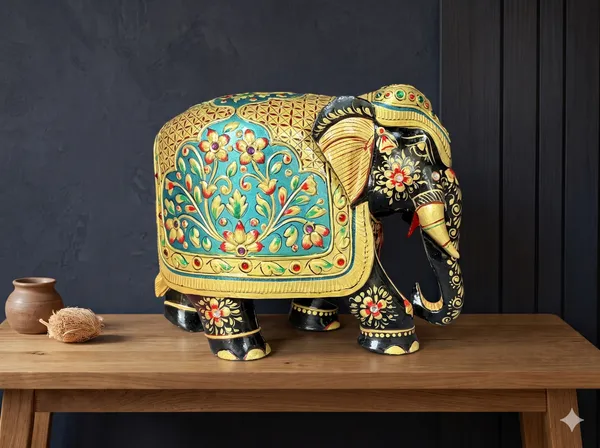 Handcrafted_Swan_FigurineThe_Firoza_Tusker:_Solid_1.0_kg_Handcrafted_Wood_Elephant_with_Turquoise_Floral_Medallion_Showpiece
