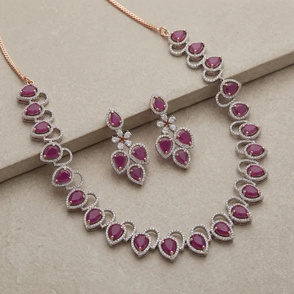 Tone_Teardrop_Stone_Necklace_Set_For_Women