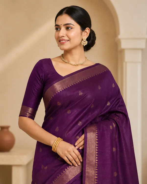 Purple_Pure_Silk_Zari_Border_Tussar_Saree_For_Women