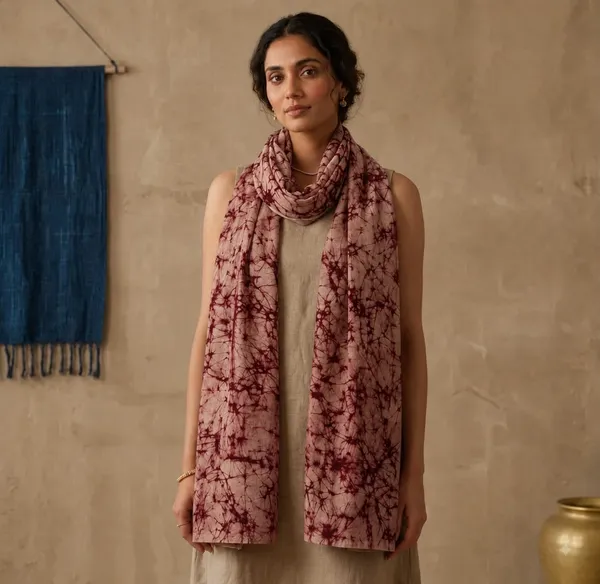 Creame_And_Pink_Pure_Silk__Crepe_Stole_For_Women