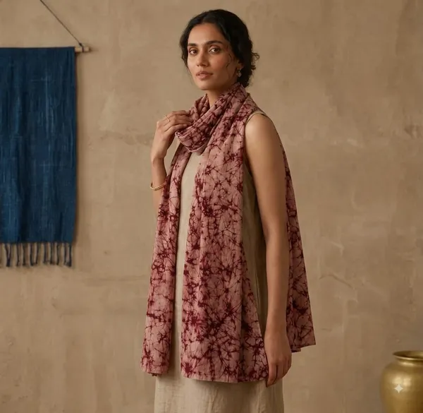 Creame_And_Pink_Pure_Silk__Crepe_Stole_For_Women