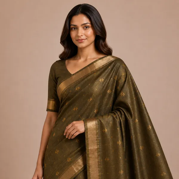 Mehandi_Pure_Silk_Zari_Woven_Striped_Tussar_Saree_For_Women