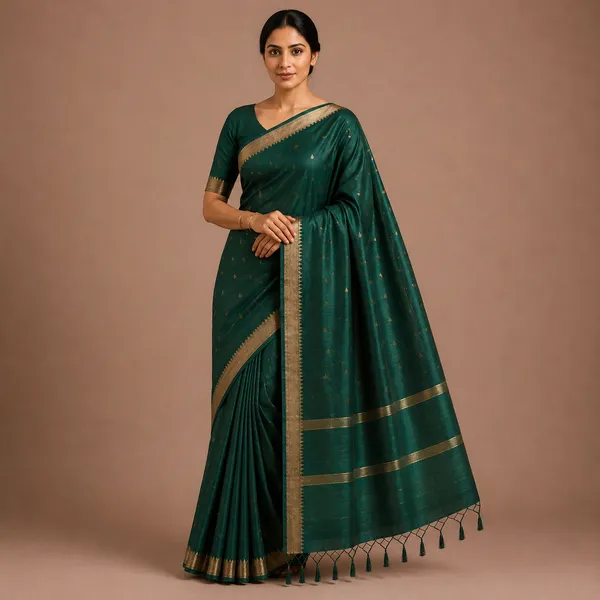 Green_Pure_Silk_Golden_Motif_Tussar_Saree_For_Women