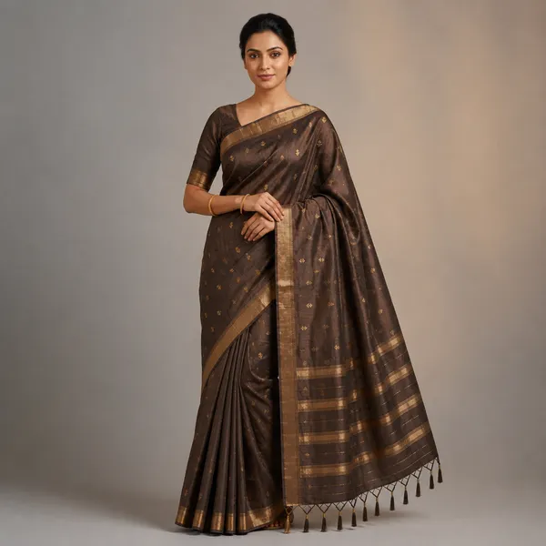 Brown_Pure_Silk_Golden_Motif_Tussar_Saree_For_Women