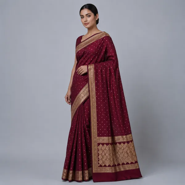 Maroon_Pure_Silk_Gold_Zari_Floral_Banarasi_Saree_For_Women