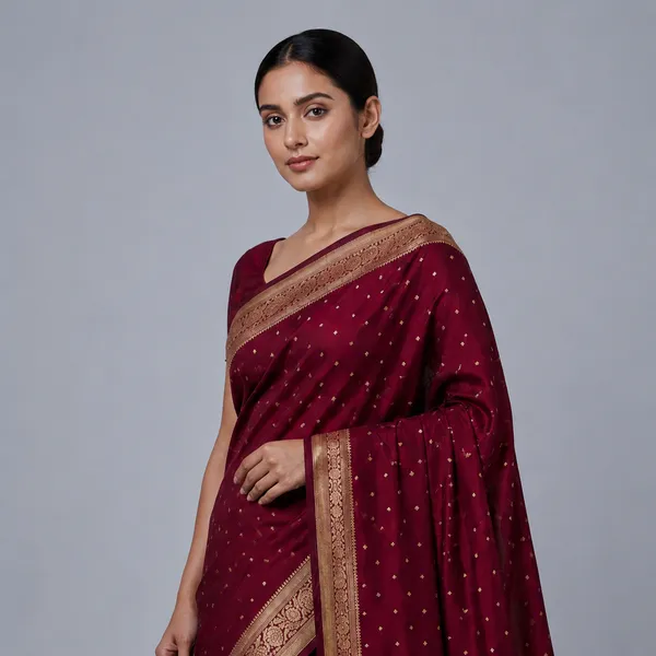 Maroon_Pure_Silk_Gold_Zari_Floral_Banarasi_Saree_For_Women
