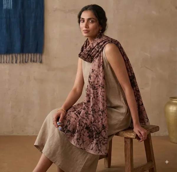 Cream_And_Black_Pure_Silk__Crepe_Stole_For_Women