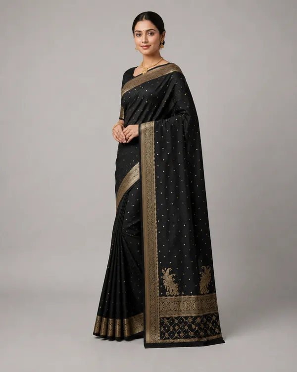 Black_Pure_Silk_Zari_Woven_Motif_Banarasi_Saree_For_Women
