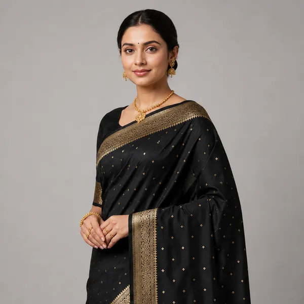 Black_Pure_Silk_Zari_Woven_Motif_Banarasi_Saree_For_Women