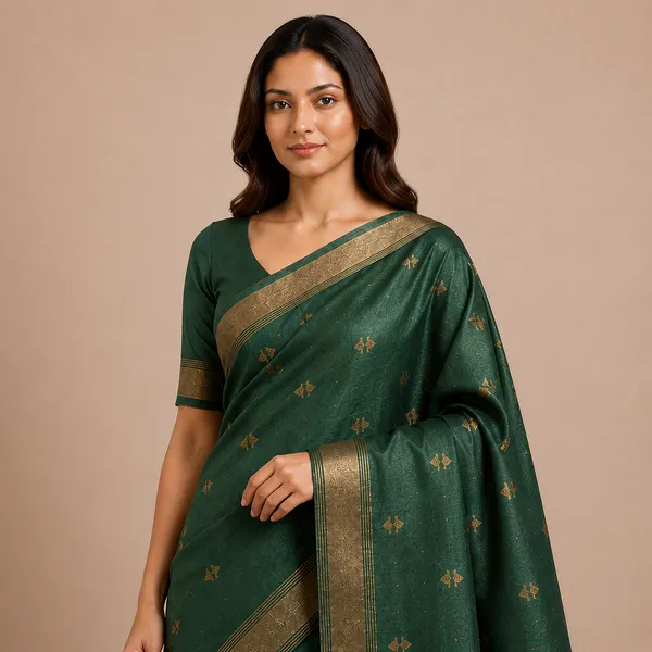 Green_Pure_Silk_Golden_Woven_Motif_Tussar_Saree_For_Women