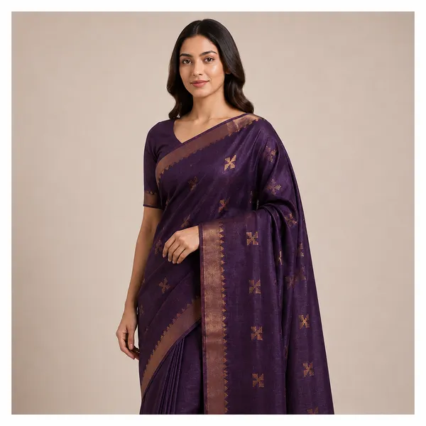 Purple_Pure_Silk_Zari_Motif_Tussar_Saree_For_Women