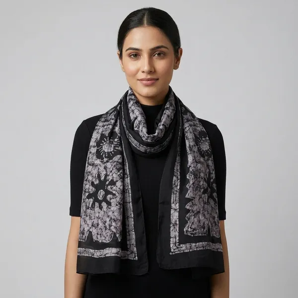 Black_And_Cream_Pure_Silk_Lightweight_Stole_For_Women