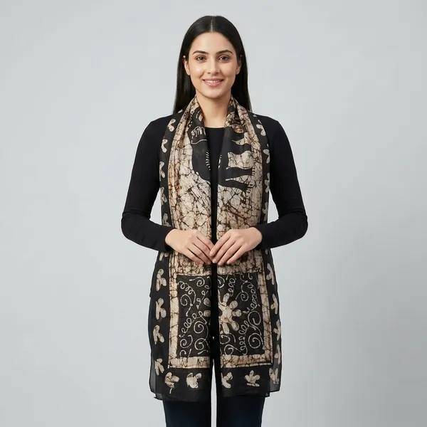 Black_And_Cream_Pure_Silk_Lightweight_Stole_For_Women