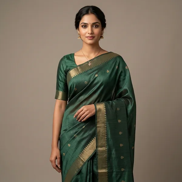 Green_Pure_Silk_Golden_Motif_Tussar_Saree_For_Women