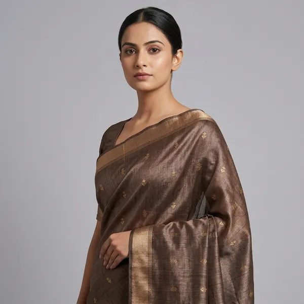 Brown_Pure_Silk_Golden_Motif_Tussar_Saree_For_Women