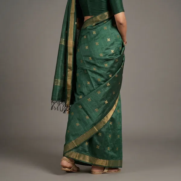 Green_Pure_Silk_Floral_Motif_Handloom_Tussar_Saree_For_Women