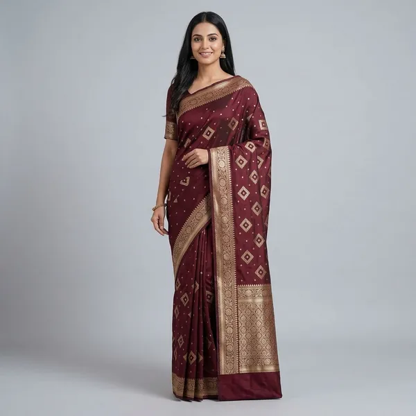 Maroon_Pure_Silk_Zari_Diamond_Motif_Banarasi_Saree_For_Women