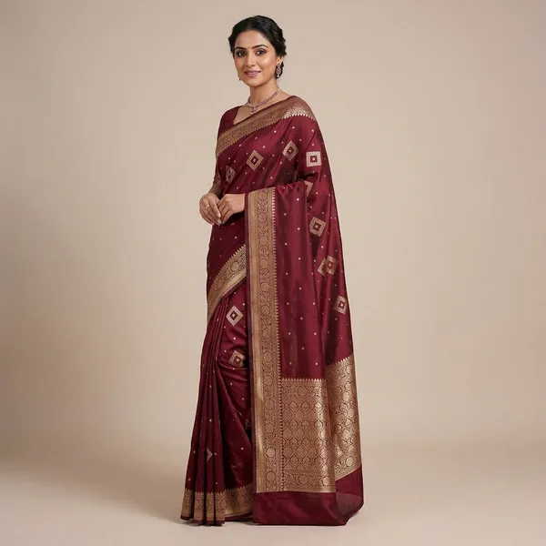 Maroon_Pure_Silk_Zari_Diamond_Motif_Banarasi_Saree_For_Women