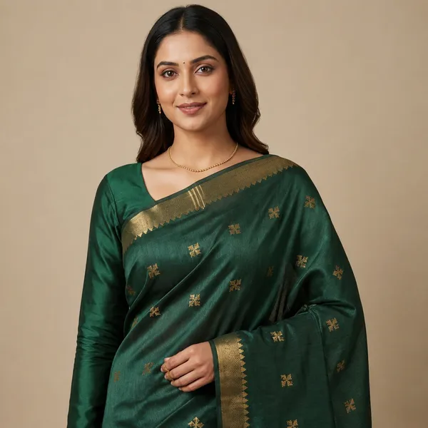 Green_Pure_Silk_Floral_Motif_Handloom_Tussar_Saree_For_Women
