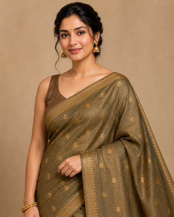 Mehandi_Pure_Silk_Tussar_Saree_For_Women