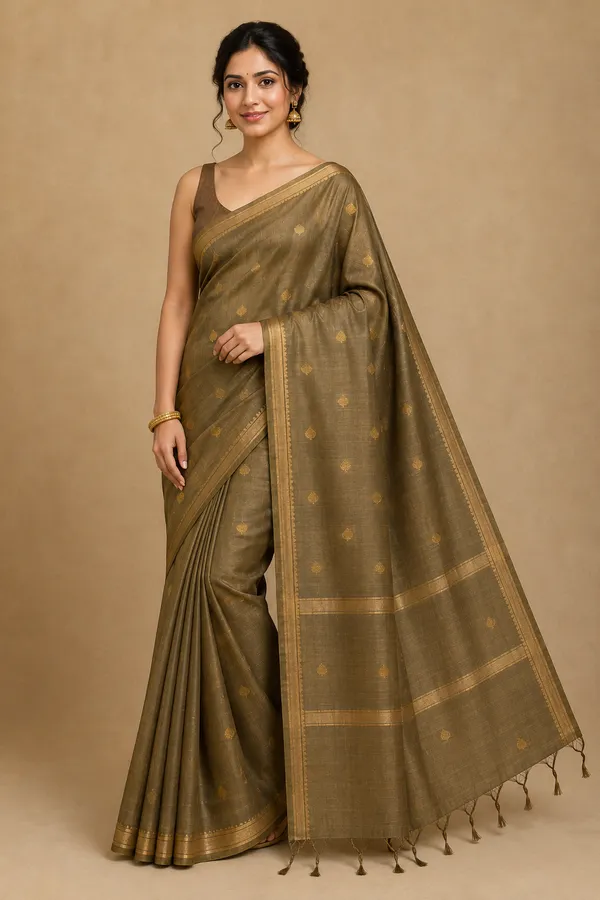 Mehandi_Pure_Silk_Tussar_Saree_For_Women