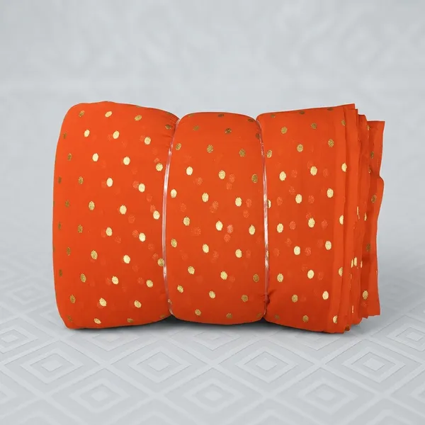 Orange_Gold_Polka_Dot_Print_Poly_Georgette