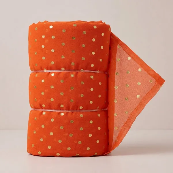 Orange_Gold_Polka_Dot_Print_Poly_Georgette
