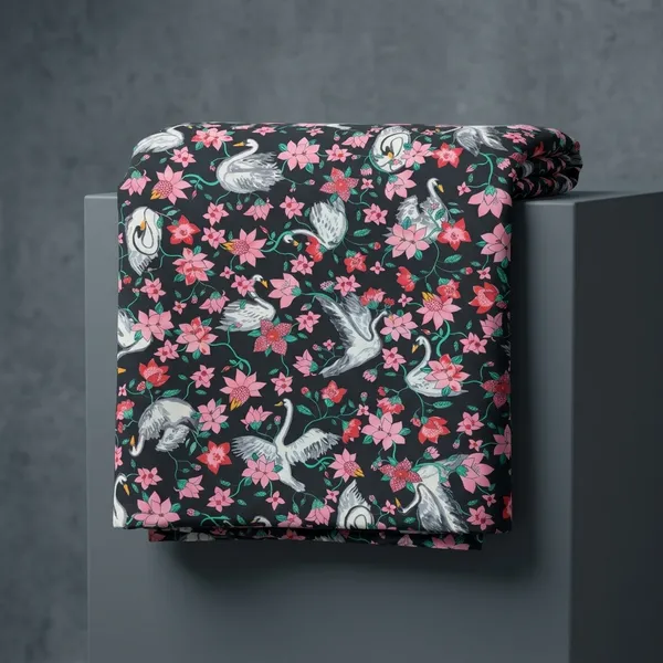 Black_Pink_Floral_Swan_Print_Poly_Georgette