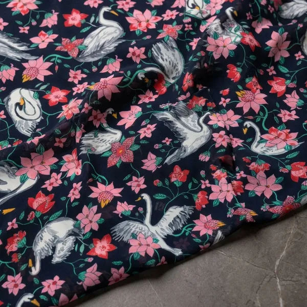 Black_Pink_Floral_Swan_Print_Poly_Georgette