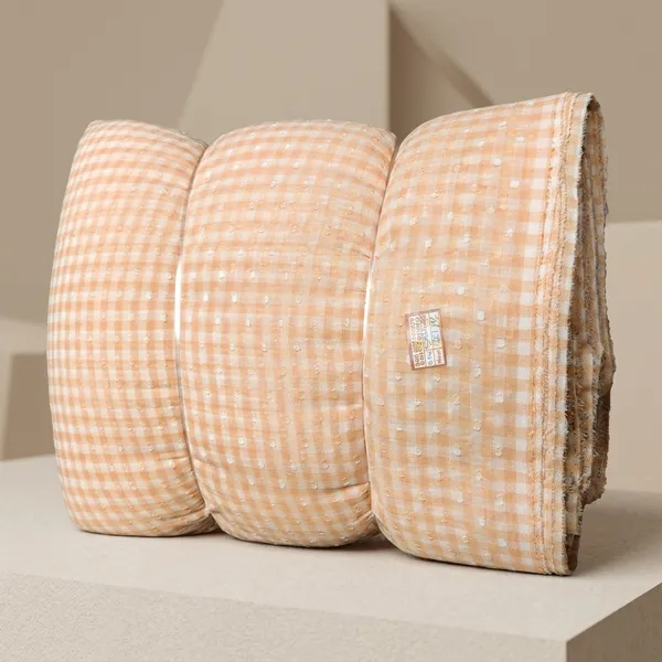 Peach_Gingham_Check_Poly_Chiffon_Dobby_Lurex