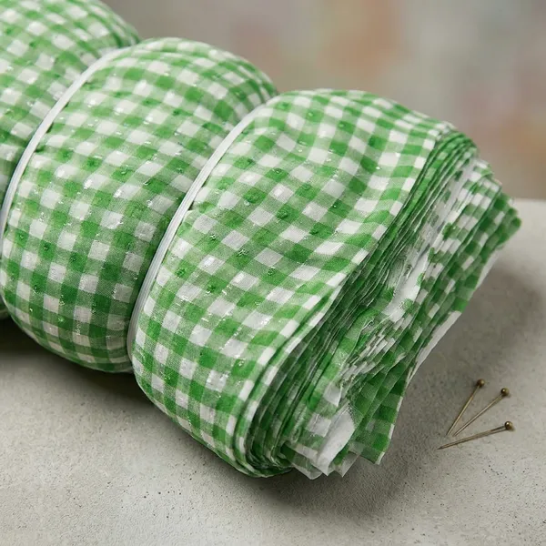 Green_Gingham_Check_Poly_Chiffon_Dobby_Lurex