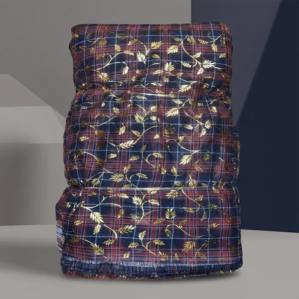 Blue_Plaid_Quilted_Floral_Poly_Chiffon_Foil