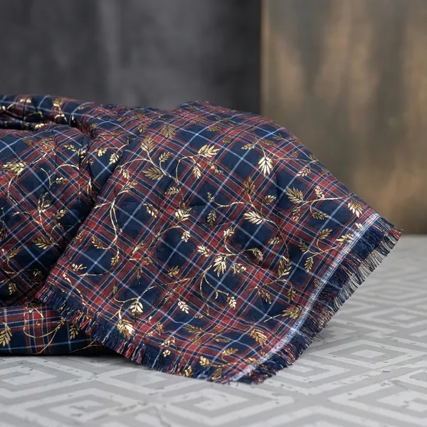 Blue_Plaid_Quilted_Floral_Poly_Chiffon_Foil