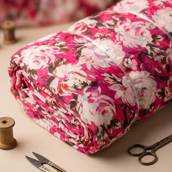 Pink_Floral_Print_Poly_Chiffon_Dobby_Lurex