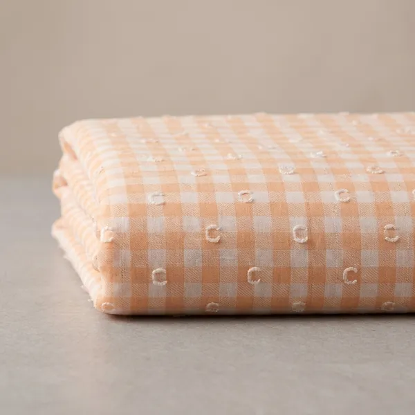 Peach_Checkered_Dot_Print_Poly_Chiffon_Dobby_Lurex