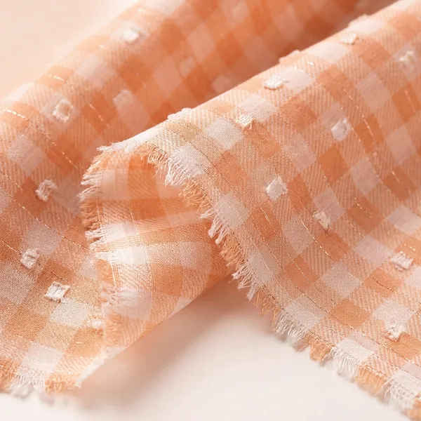 Peach_Checkered_Dot_Print_Poly_Chiffon_Dobby_Lurex