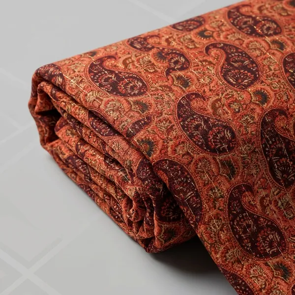 Orange_Paisley_Print_Poly_Chiffon_Dobby_Lurex