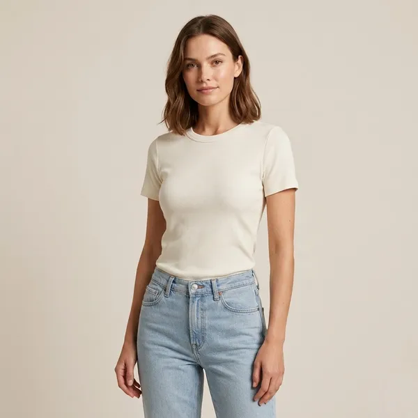 White_Premium_Rib_Cotton_Spandex_T-Shirt_For_Women