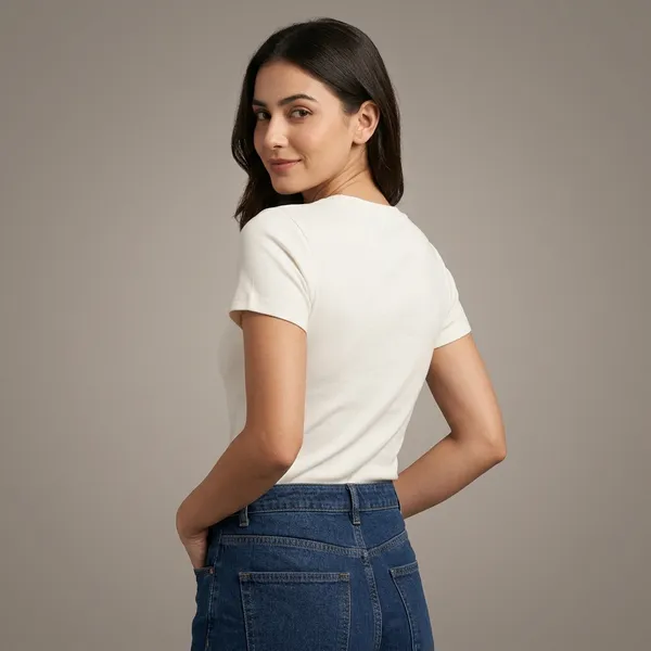 White_Premium_Rib_Cotton_Spandex_T-Shirt_For_Women