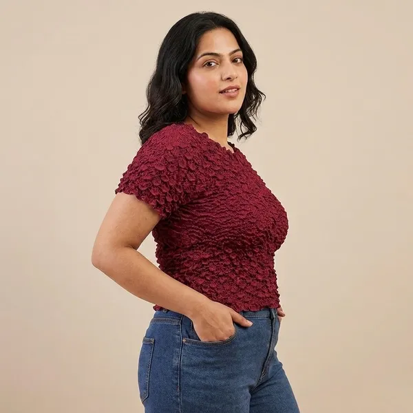 Burgundy_Textured_Popcorn_Satin_Top