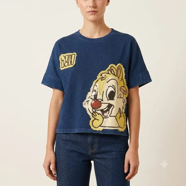 Blue_Short_Sleeve_Graphic_T-Shirt_for_Women