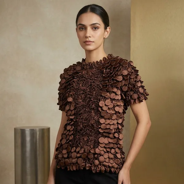 Brown_Textured_Popcorn_Satin_Top