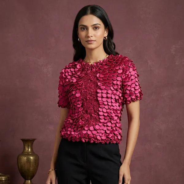 Magenta_Textured_Popcorn_Satin_Top