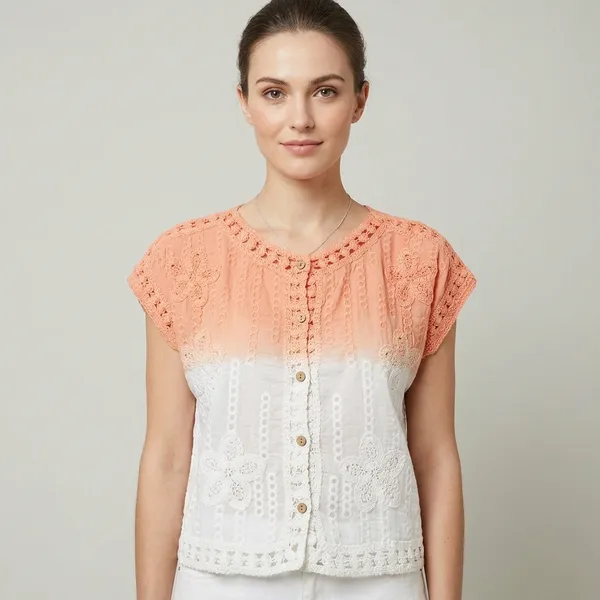 White_And_Orange_Premium_Mul_Cotton_Top_For_Women