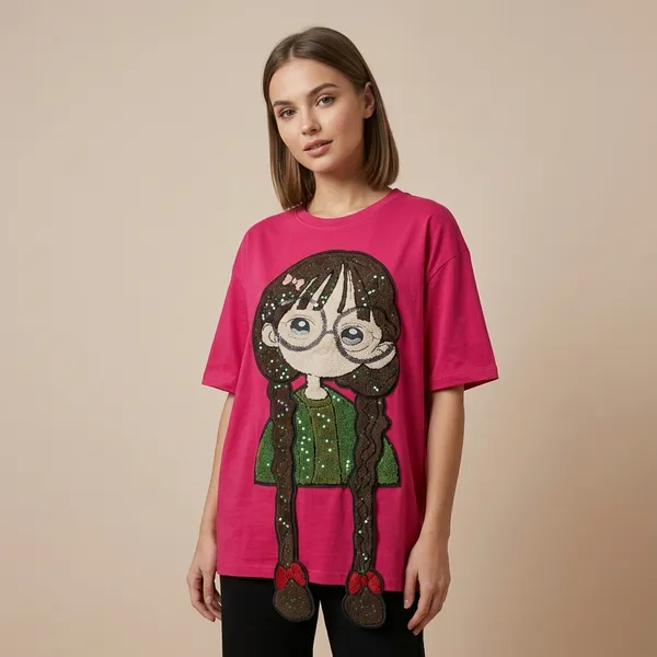 Pink_Premium_Cotton_Spandex_T-Shirt_For_Women