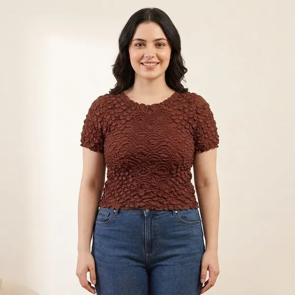 Brown_Textured_Popcorn_Satin_Top