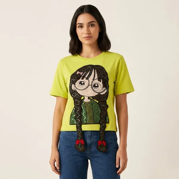 Neon_Green_Premium_Cotton_Spandex_T-Shirt_For_Women