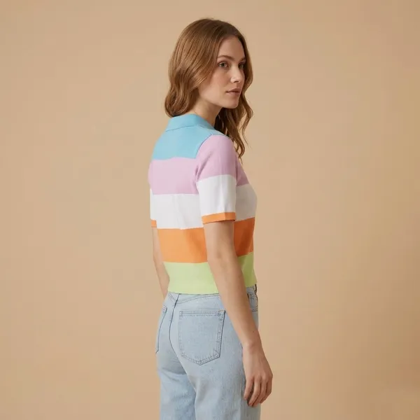 Multicolor_Premium_Knitted_Polo_T-Shirt_For_Women